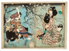 Utagawa Kunisada (Toyokuni III.): Diptychon "Der zweite Monat (Kisaragi)"