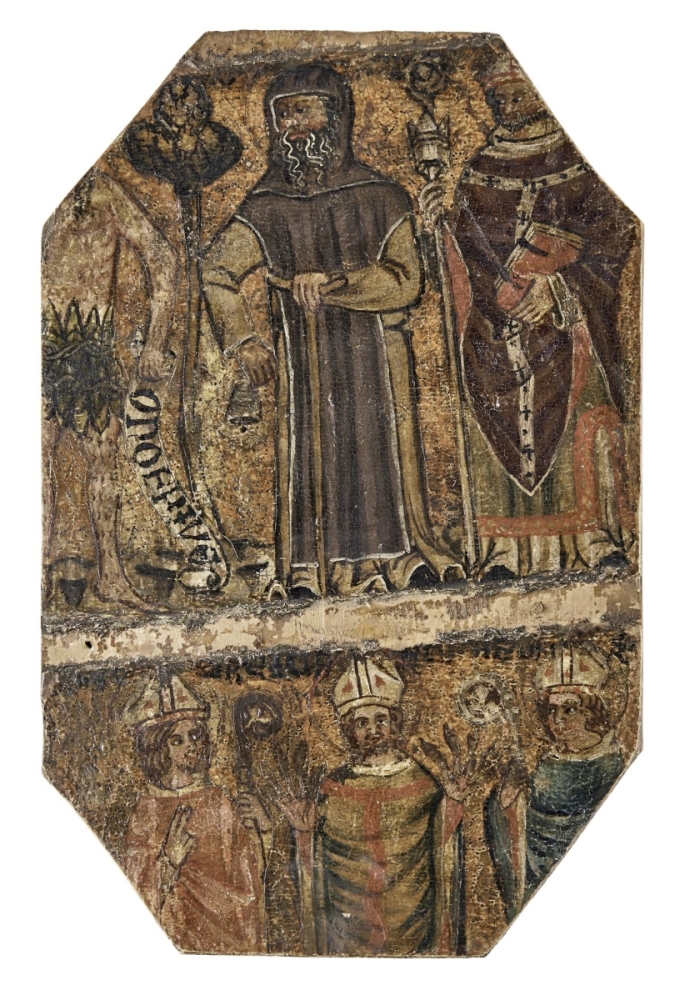 Der heilige Antonius der Große und Bischöfe, Tirol, um 1330