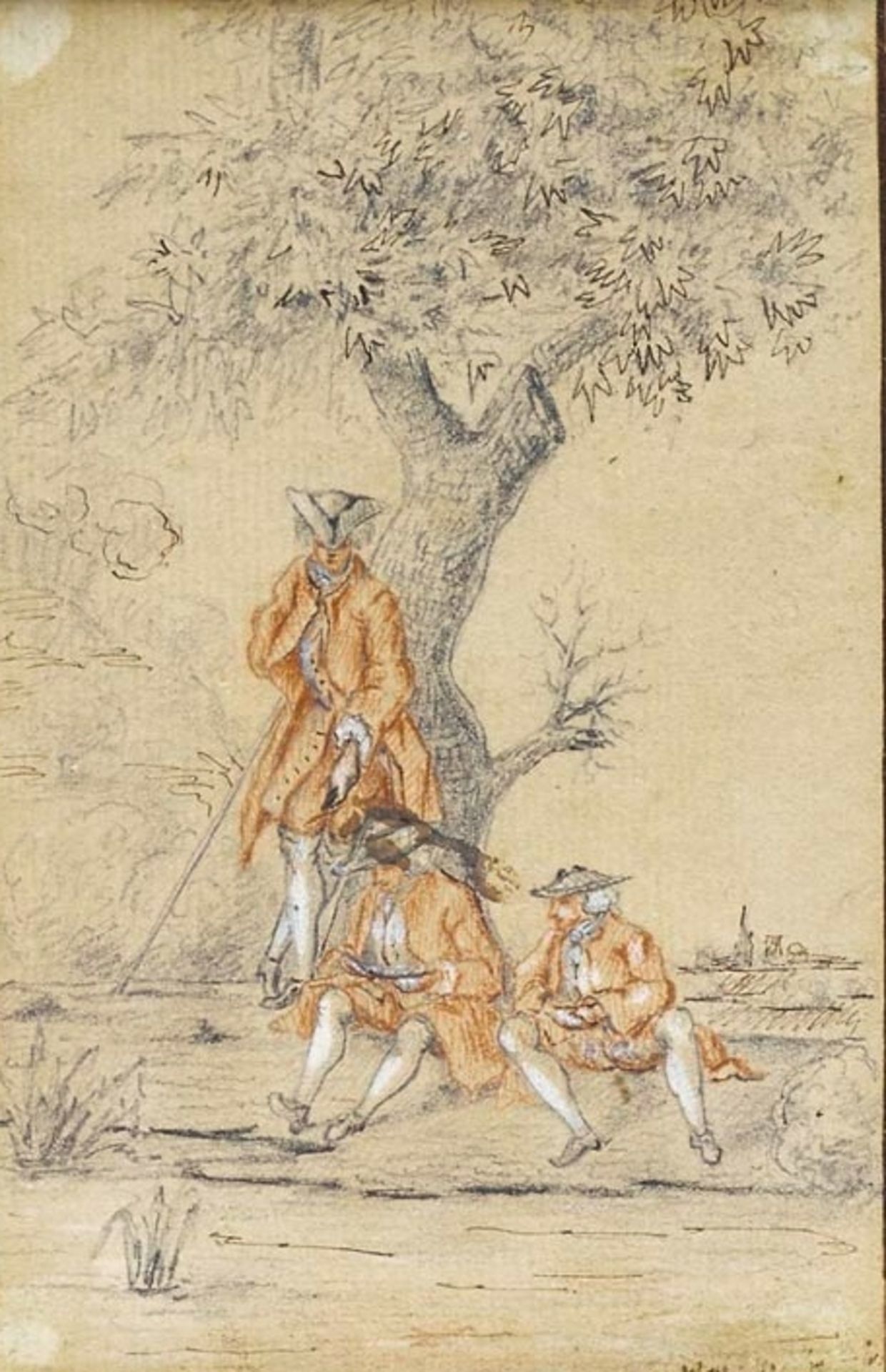 Drei Kavaliere unter einem Baum, 18. Jh.
