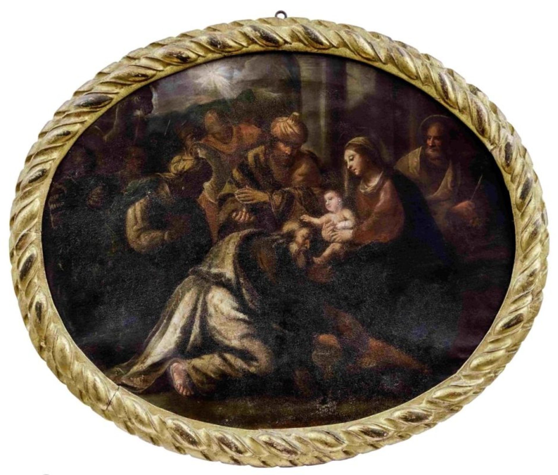 Anbetung des Jesuskindes durch die Heiligen Drei Könige, Bologneser Meister des 17. Jahrhunderts
