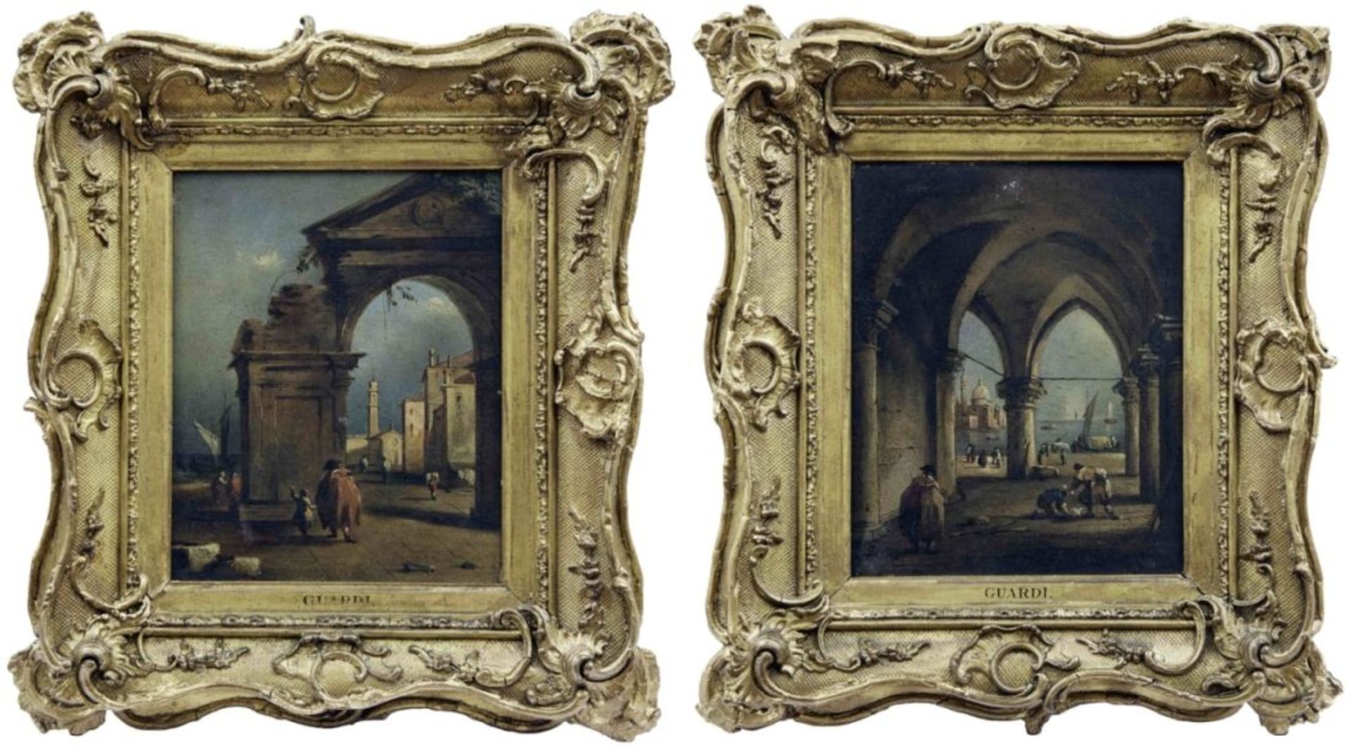 Paar venezianische Capriccios, Italienische Schule des 18./19. Jh. in der Nachfolge von Guardi - Bild 2 aus 4