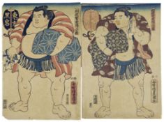 Utagawa Kunisada (Toyokuni III.), Drei Blatt mit berühmten Sumo-Ringern