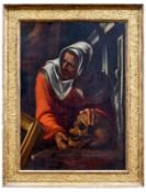 Alte Frau mit Totenschädel als Allegorie der Vanitas, Caravaggist, 1. H. 17. Jh.