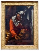 Alte Frau mit Totenschädel als Allegorie der Vanitas, Caravaggist, 1. H. 17. Jh.
