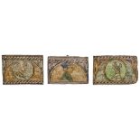 Drei Tafeln eines Deckengemäldes mit Bildnissen in Rundbogenarkaden, Italien, wohl Toskana, 15. Jh.