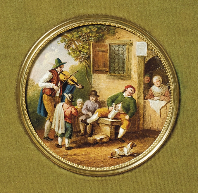 Vier äußerst fein ausgeführte Miniaturen im Schaukasten, Frühes 19. Jh. - Image 2 of 2