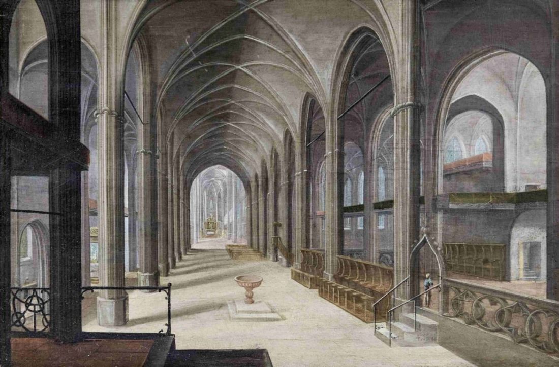 Juvenel, Friedrich: Interieur einer Kirche mit Taufbecken - Image 2 of 2