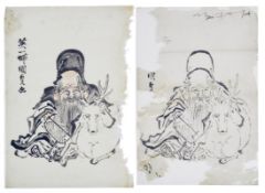 Utagawa Kunisada (Toyokuni III.) - (Attrib.), Zwei Vorzeichnungen des Glücksgottes mit Hirsch