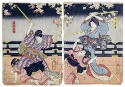 Utagawa Kunisada (Toyokuni III.): Zwei Schauspieler in einem Theaterstück