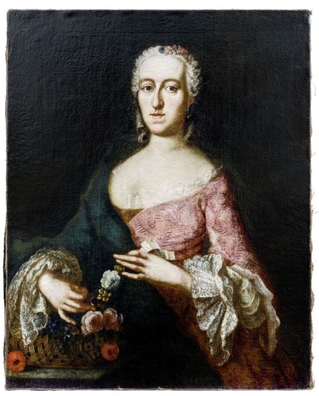 Kupetzky, Johann (Attrib.): Bildnis einer vornehmen Dame mit Blumenkorb