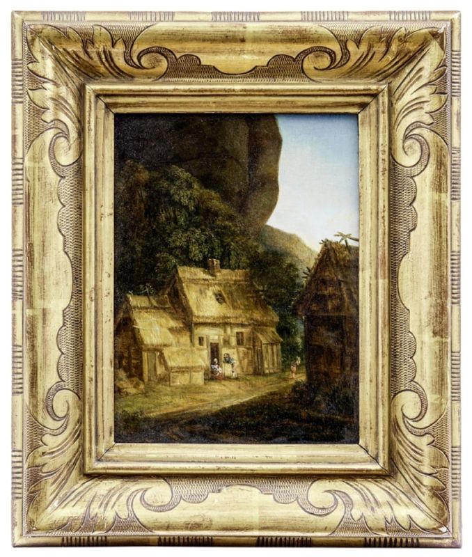 Schütz (Schüz), Johann Georg: Landschaft mit Bauernhaus und Passanten unter einem Felsvorsprung