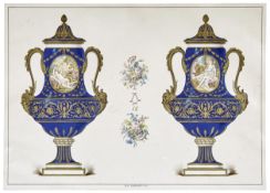 Garnier, Édouard: Originalentwurf für eine Buchillustration mit zwei Sèvres-Kaminvasen
