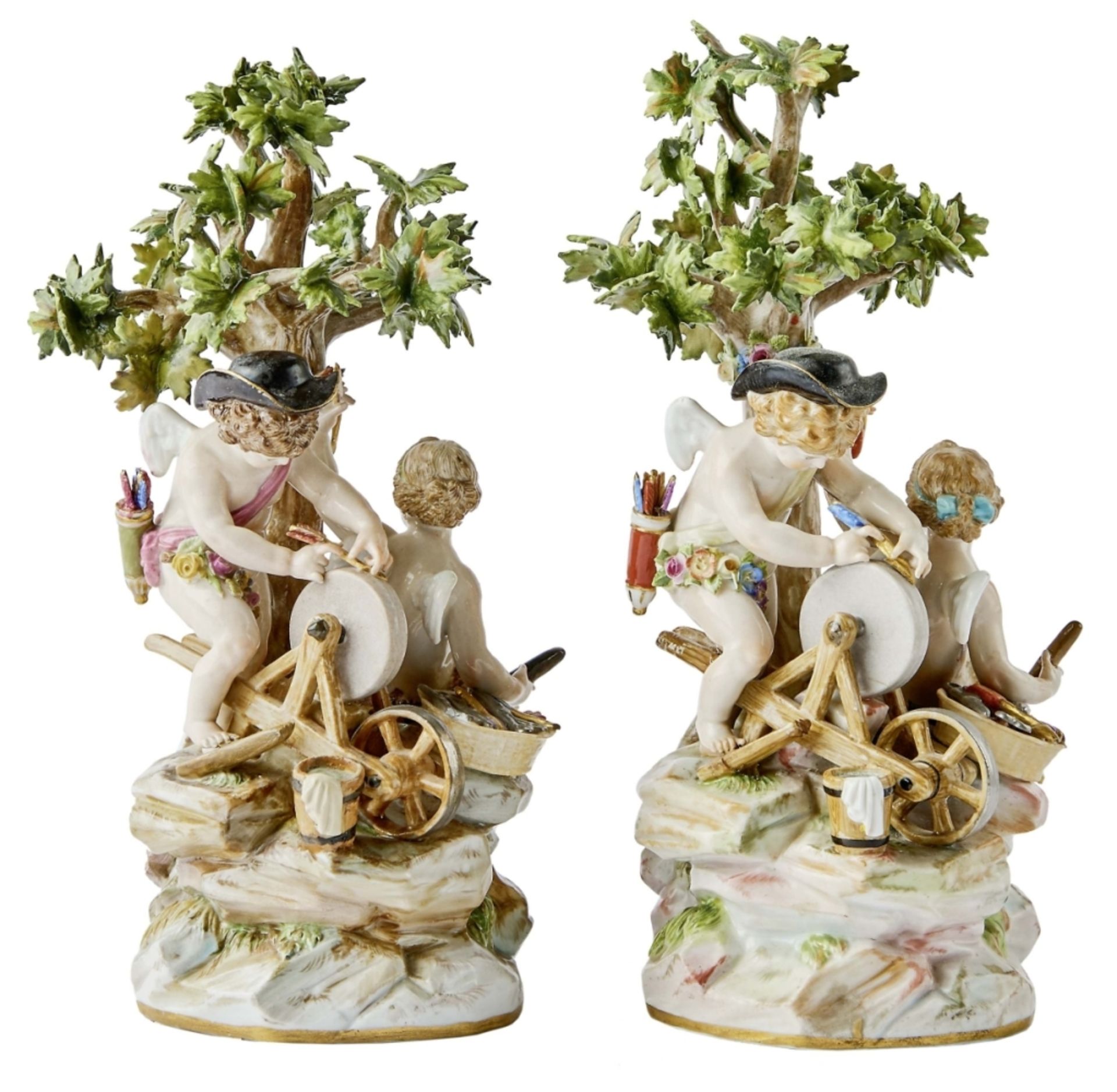 Paar Figurengruppen mit zwei Amoretten am Schleifstein, Meissen, 19. Jh.