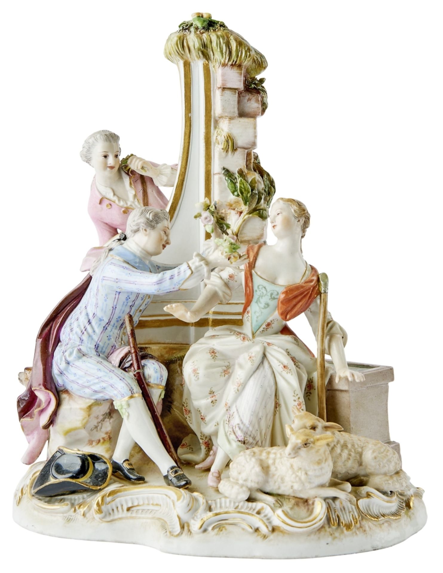 Figurengruppe "Der Lauscher an der Mauer", Meissen, 19. Jh.