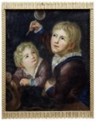 Zwei Kinder beim Spiel mit Seifenblasen, Um 1800