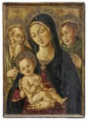 Tafelbild mit Madonna und zwei Heiligen, Toskana, A. 16. Jh.