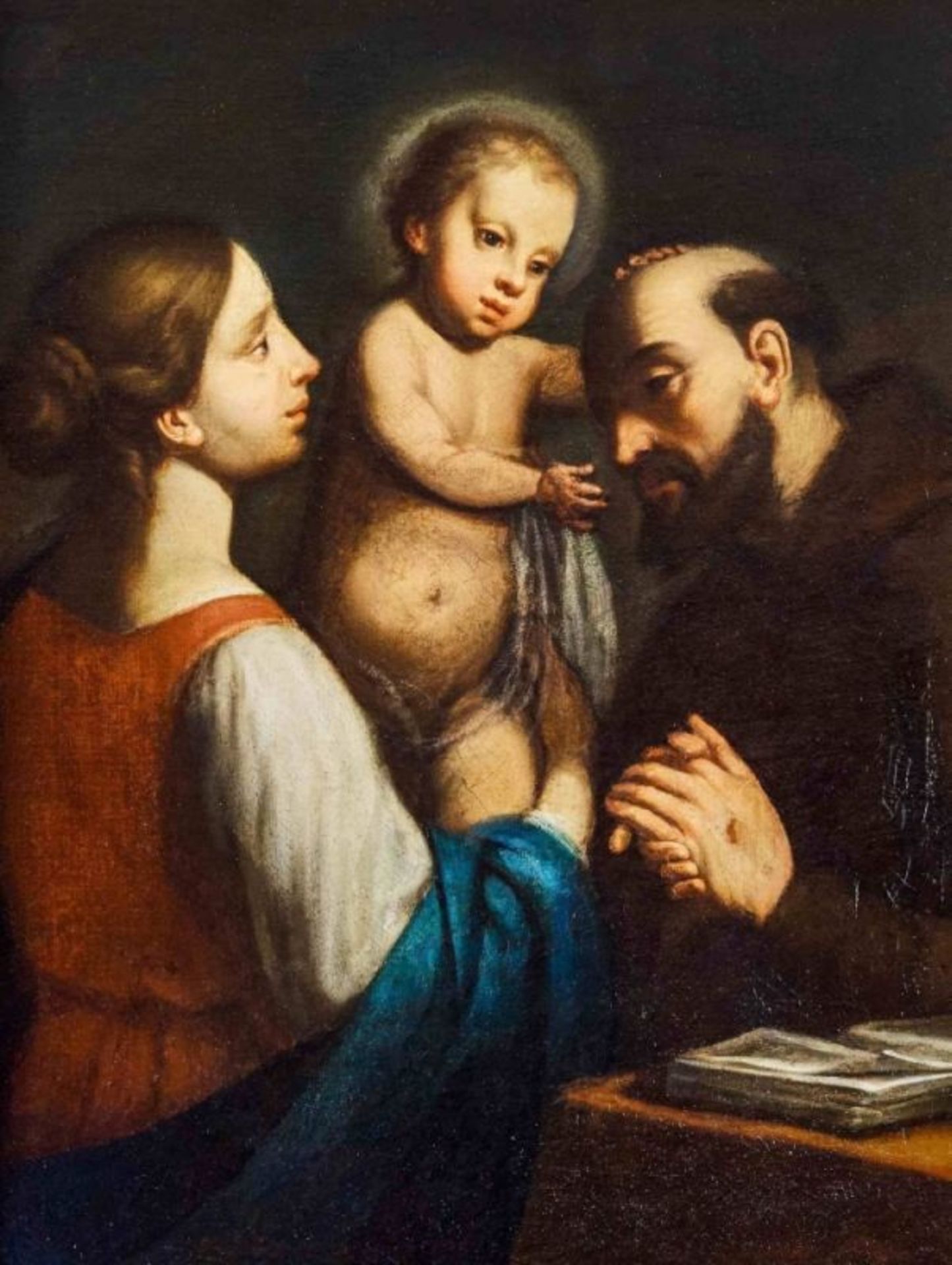 Maria mit Kind und dem heiligen Franziskus, Römische Schule, 17. Jh. - Bild 2 aus 2
