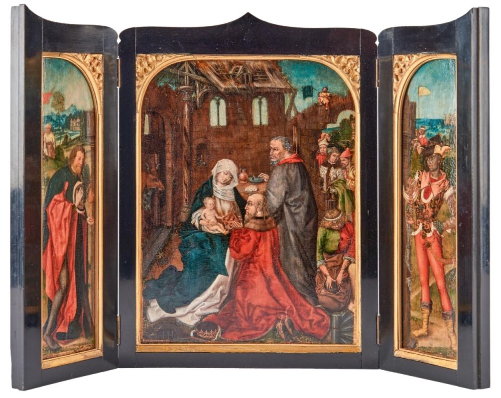 Kleines Triptychon mit Anbetung des Jesuskindes durch die Heiligen Drei Könige - Image 2 of 2