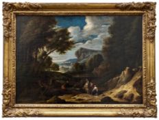 Huysmans, Cornelis: Felsige Waldlandschaft mit Rastenden