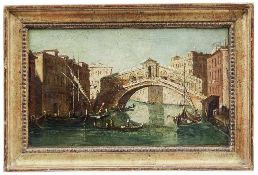 Blick auf die Rialtobrücke in Venedig, Venezianische Schule, 19. Jh.