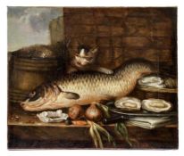 Boucle, Peter van - Nachfolge: Stillleben mit großem Karpfen, Austern und Zwiebeln sowie einer neugi