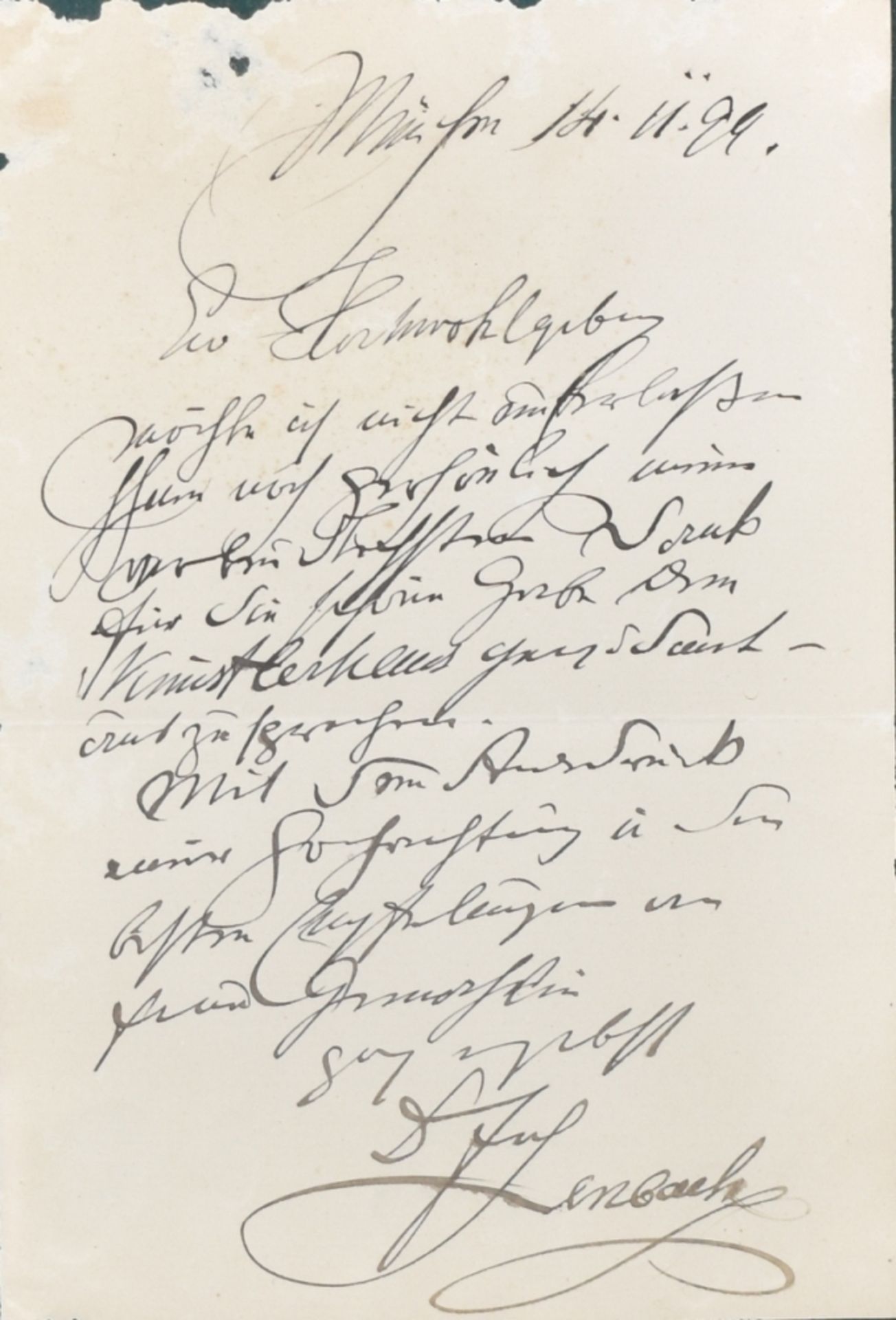 Lenbach, Franz von - Autograph, München, 14.11.99 - Image 3 of 3