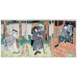 Utagawa Kunisada (Toyokuni III.), Triptychon mit Schauspielszene