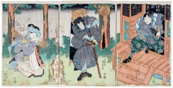 Utagawa Kunisada (Toyokuni III.), Triptychon mit Schauspielszene