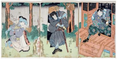 Utagawa Kunisada (Toyokuni III.), Triptychon mit Schauspielszene