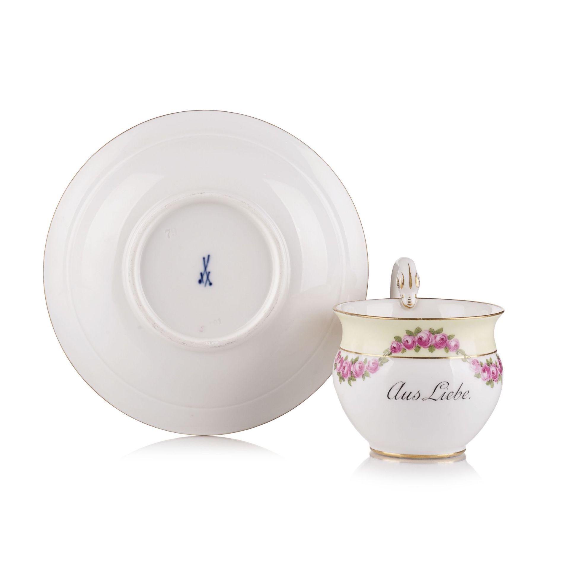 Mokkatasse mit Untertasse "Schwanenhenkel". Meissen. 1850/60– 1923. - Bild 2 aus 2