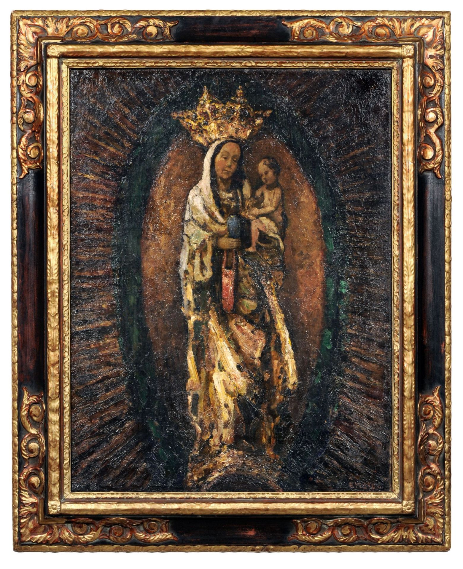 Ernst Kolbe, Madonna mit Kind (Seitenaltar der Pfarrkirche Hall / Tirol). Wohl 1924.