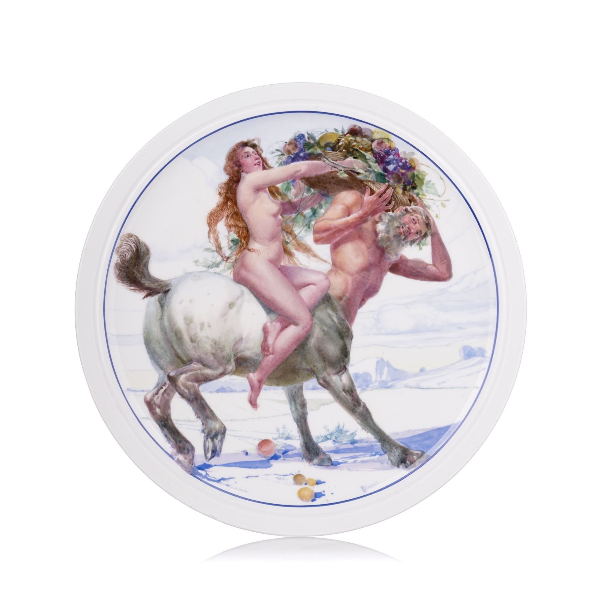 Seltener Bildteller "Centaur und Nymphe". Martin Wiegand für Meissen. Wohl um 1906.