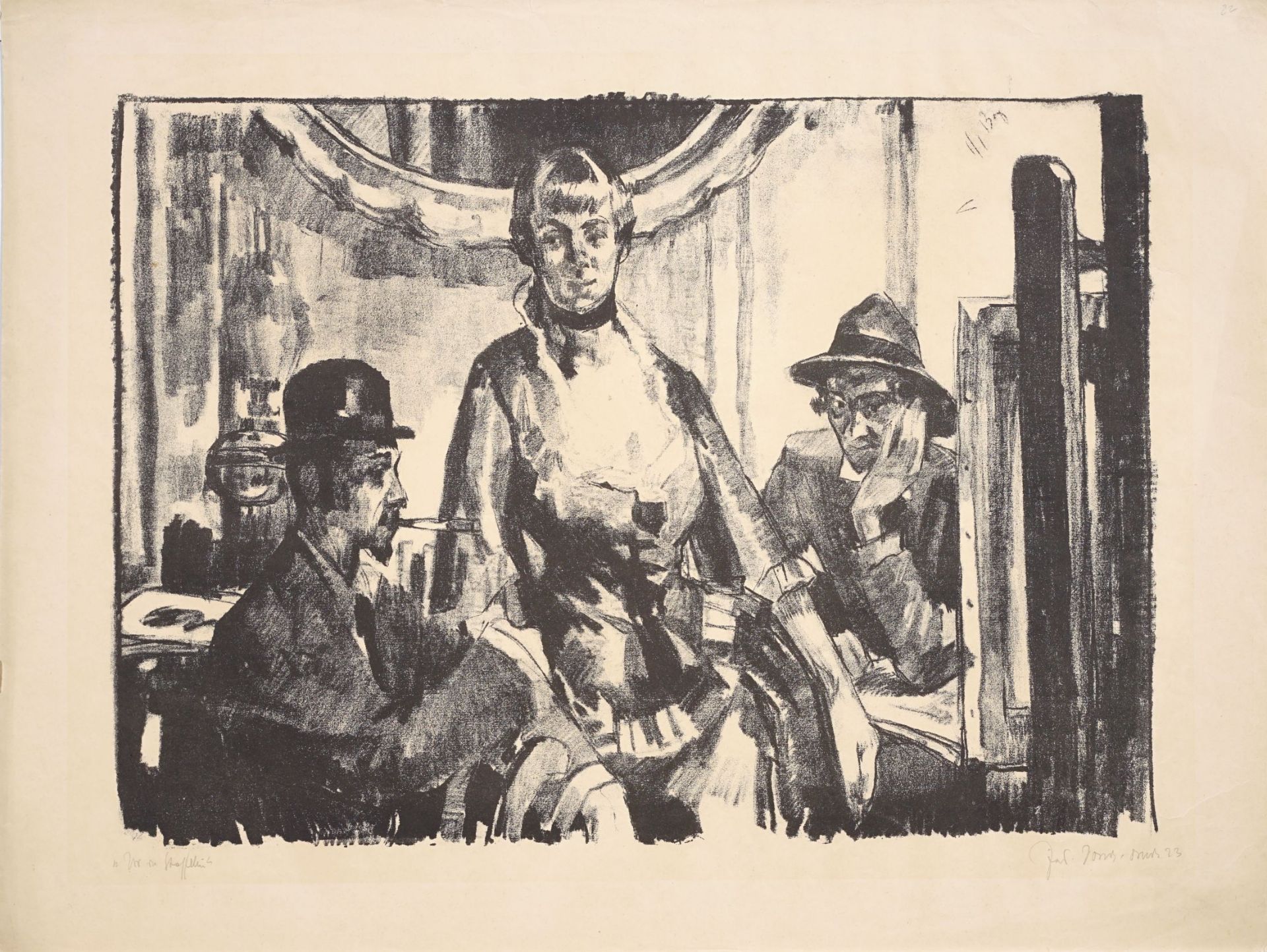 Ferdinand Dorsch "Vor der Staffelei" / Weiblicher Akt mit Harlekin. 1923/1927.