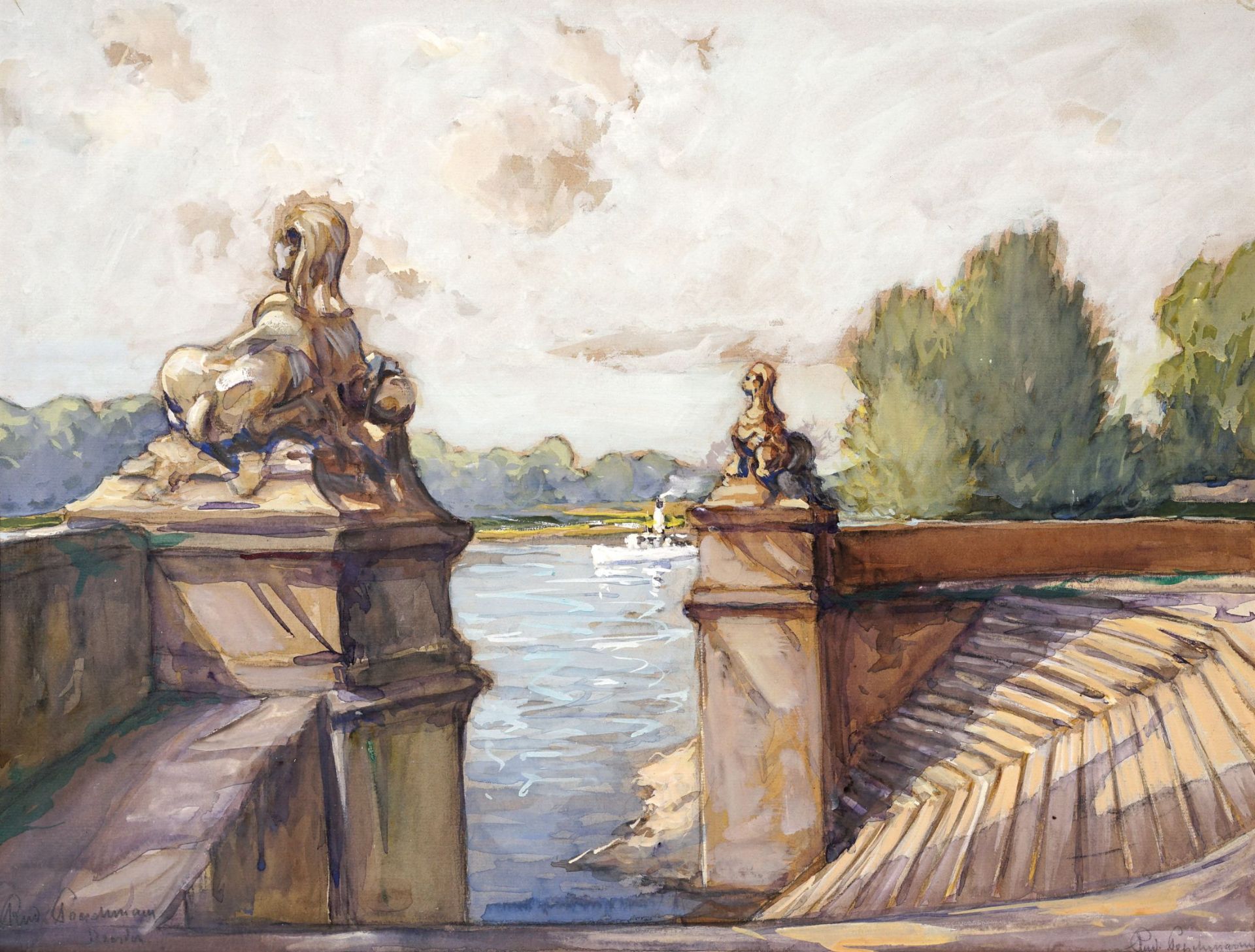 Rudolf Poeschmann, Freitreppe am Wasserpalais Schloss Pillnitz. Wohl 1920er Jahre.