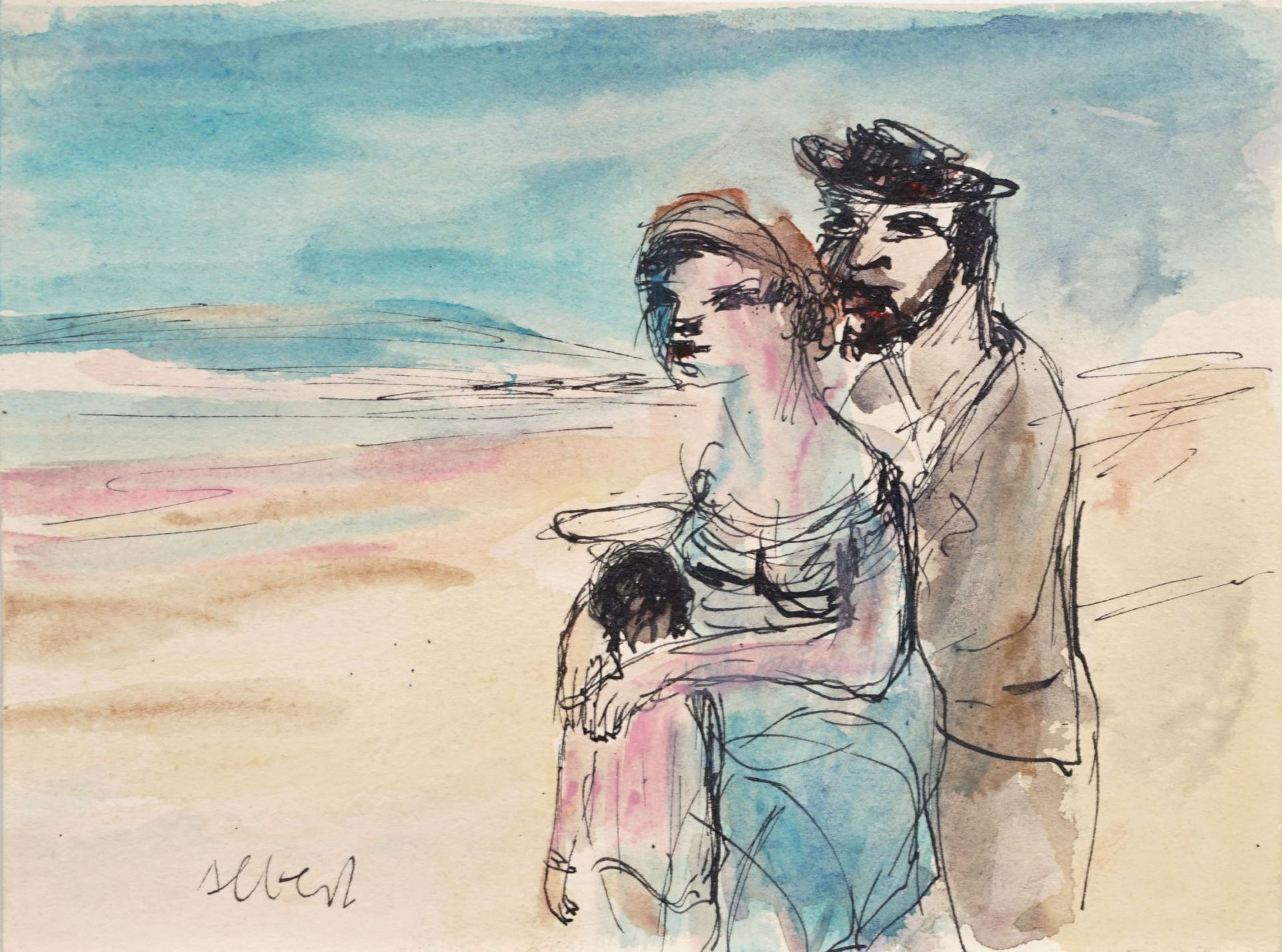 Albert Hennig, Familie am Strand. Um 1950.