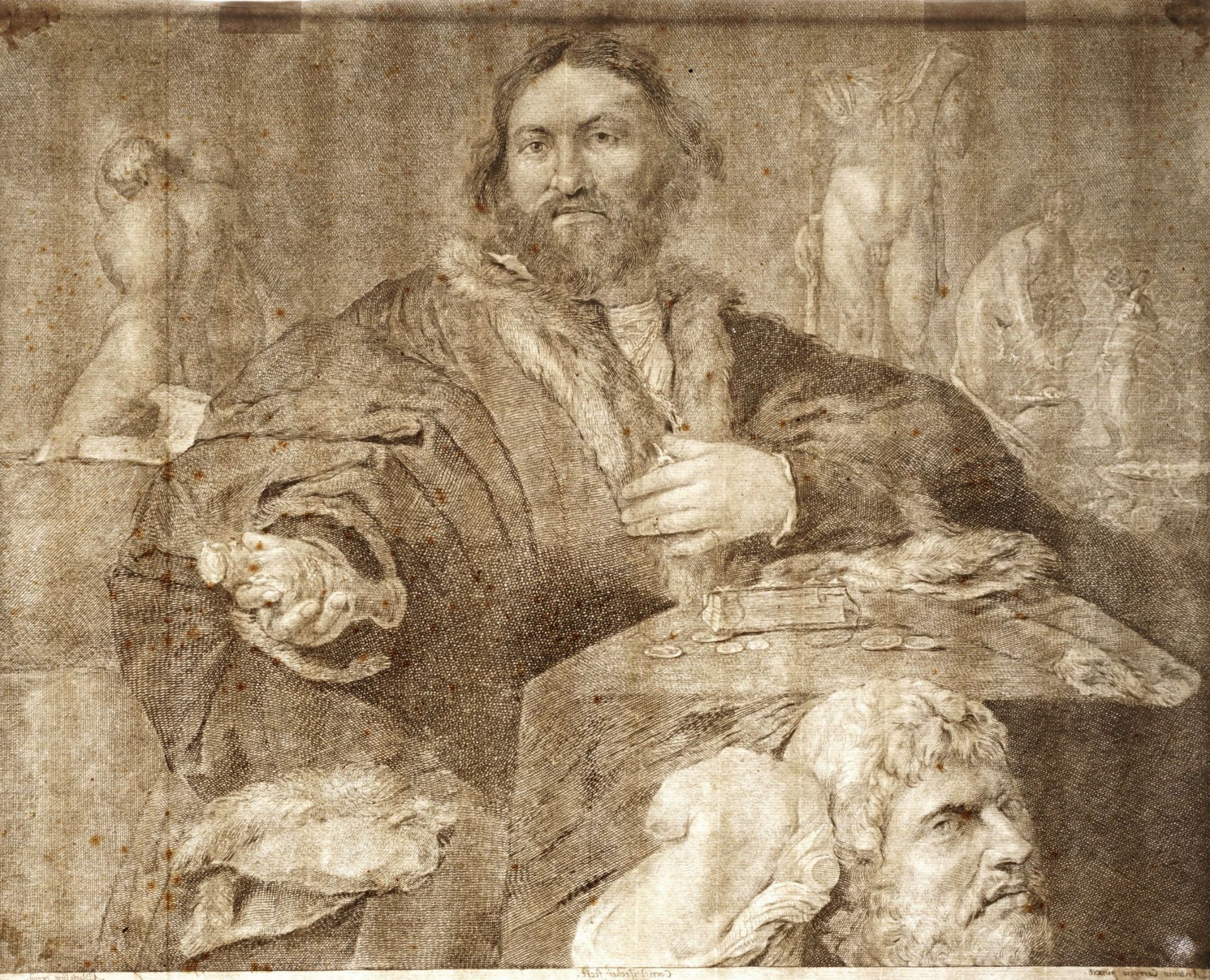 Cornelis Visscher II (nach Lorenzo Lotto), Bildnis des Kunstsammlers Andrea Odoni. 1655– 1658. - Bild 3 aus 3