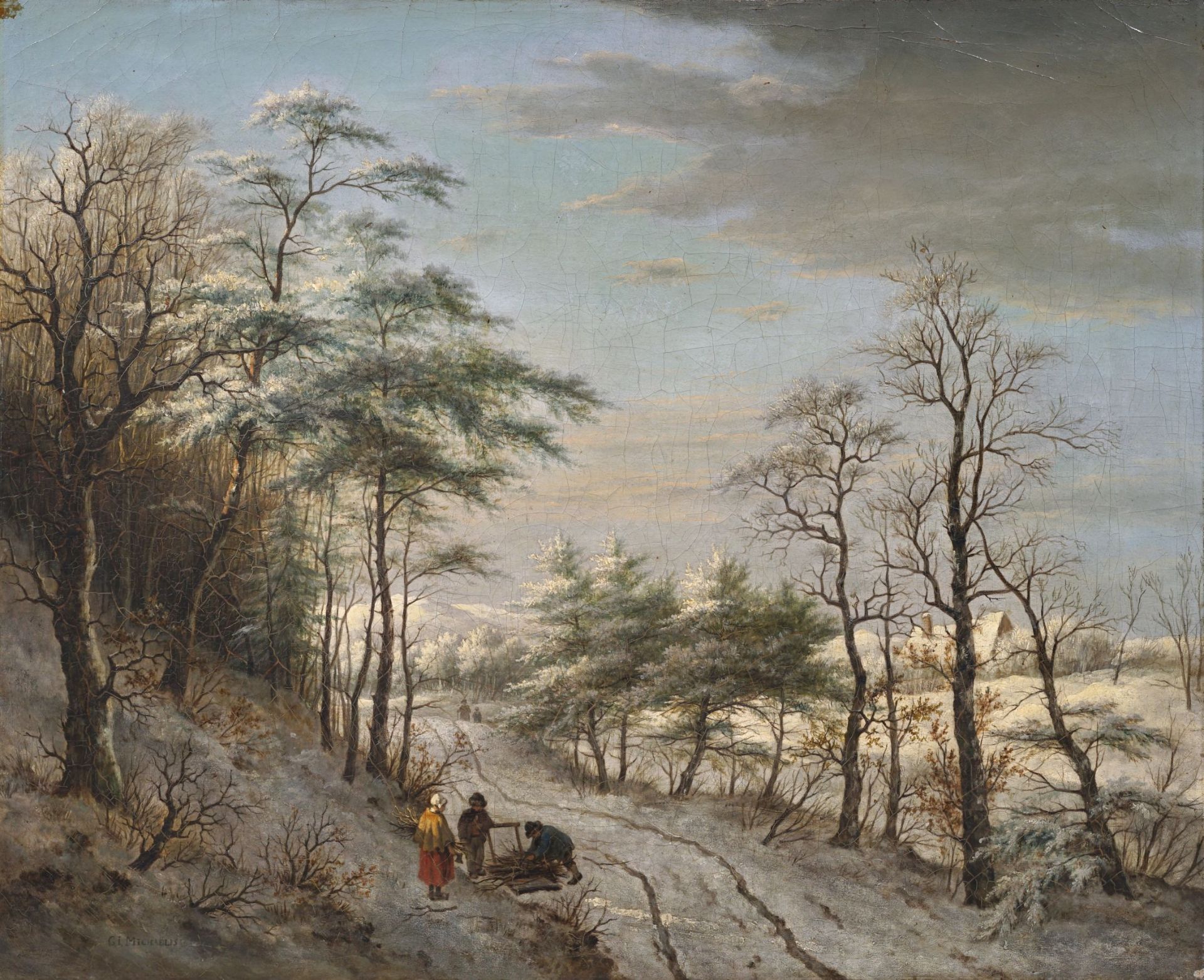 Gerrit Jan Michaëlis, Holzsammler im Winterwald. 1. H. 19. Jh.