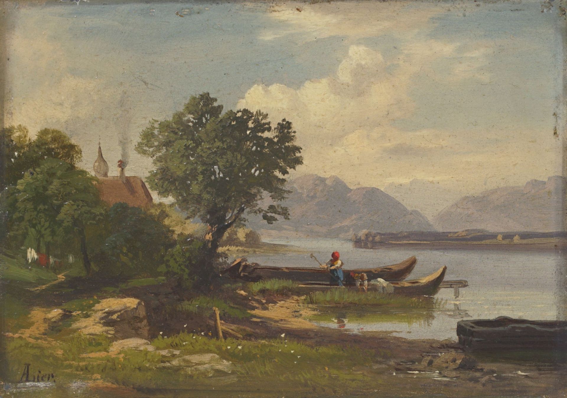 Adolph Heinrich Lier, Uferlandschaft am Chiemsee. Wohl um 1860.