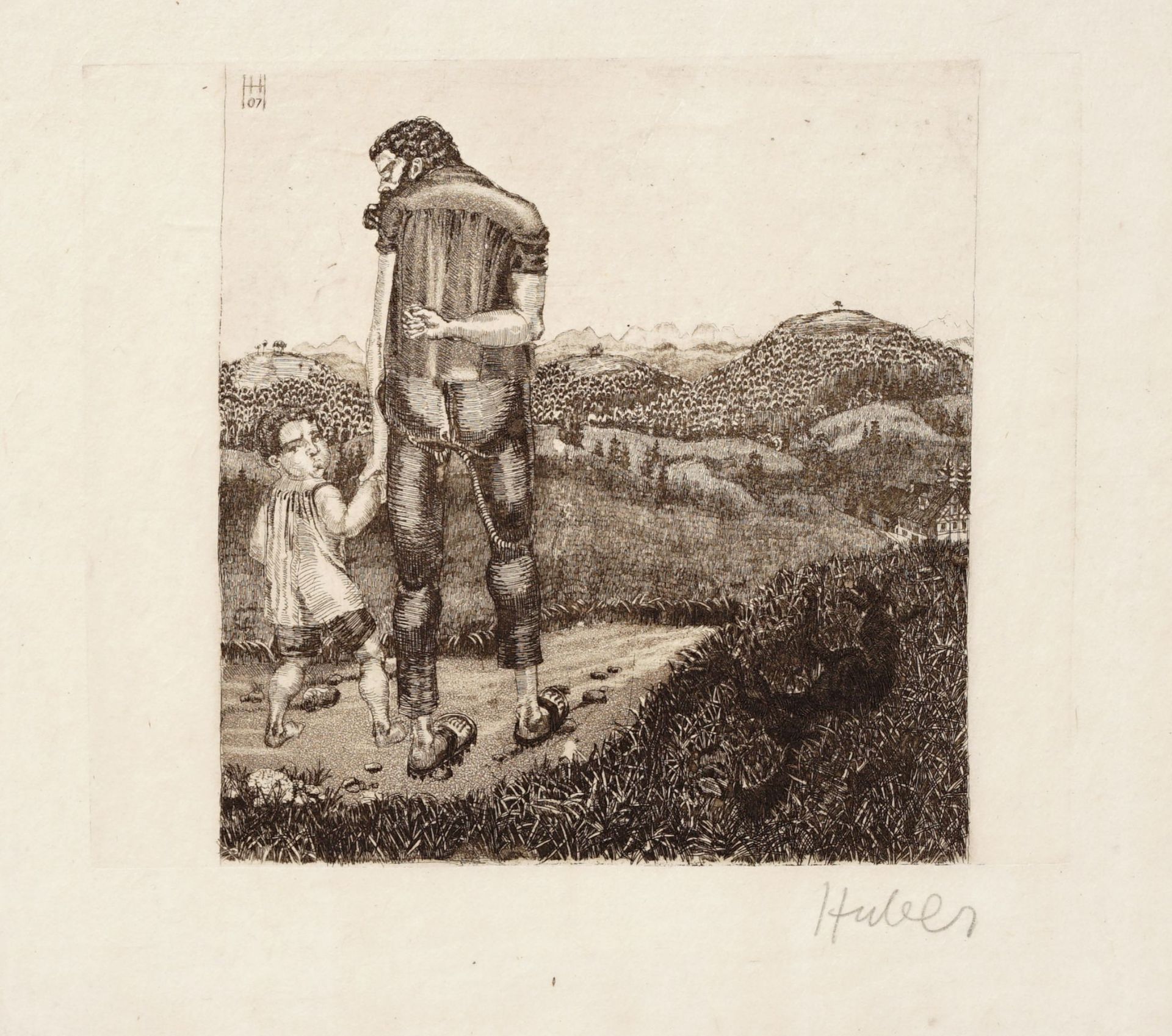 Hermann Huber, Vater und Sohn / Jüngling in einer Landschaft. 1907/1909.