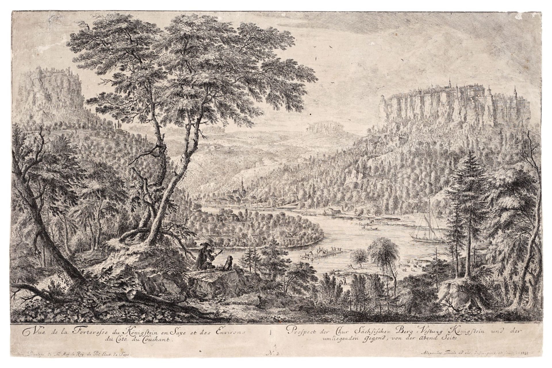 Johann Alexander Thiele "Vue de la Forteresse du Königstein en Saxe et des Environs / du Coté d...