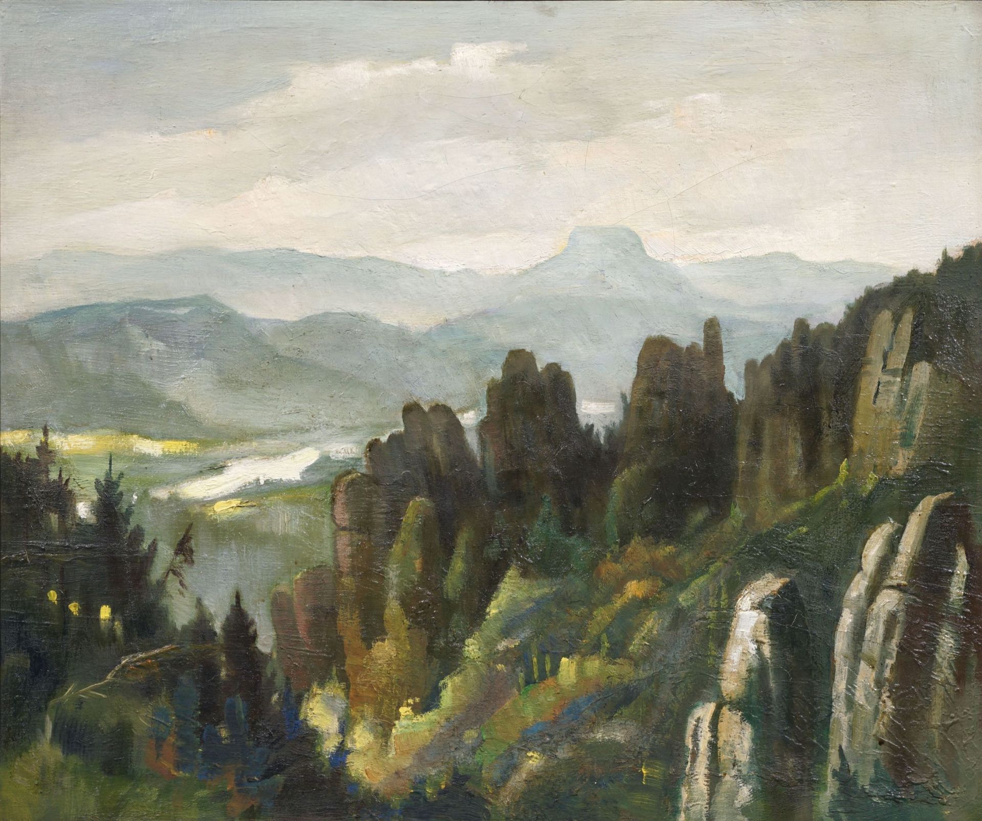 Arthur Geissler, Sächsische Schweiz mit Elbe und Lilienstein. 1927.