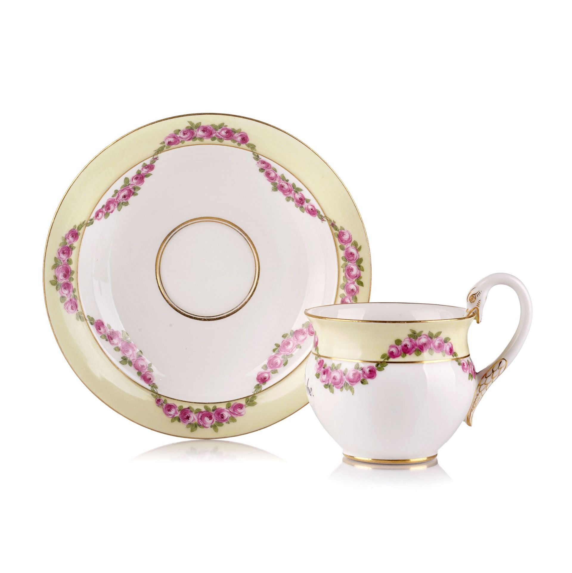 Mokkatasse mit Untertasse "Schwanenhenkel". Meissen. 1850/60– 1923.