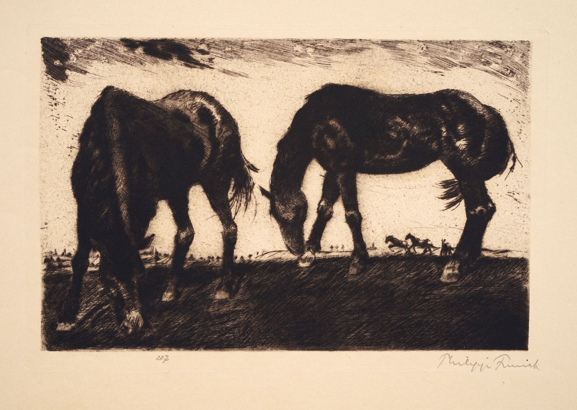 Philipp Franck, Hühner / Weidende Pferde / Pferdegespann. Wohl 1910er Jahre. - Image 2 of 3