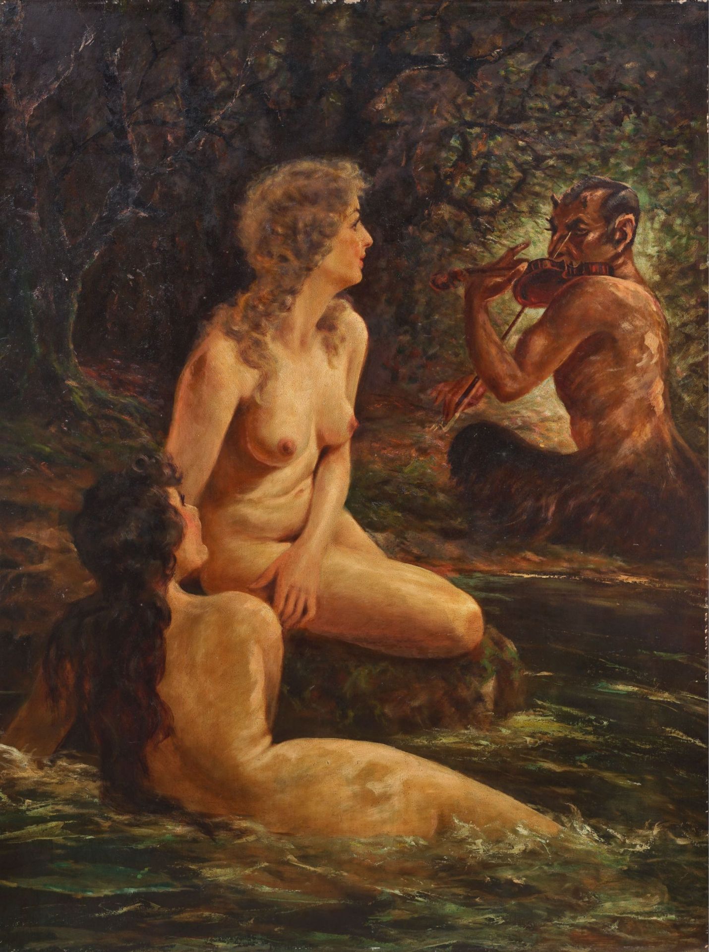 George Majewicz (zugeschr.), Nymphen und Faun an einer Waldquelle. Wohl 1920er Jahre.