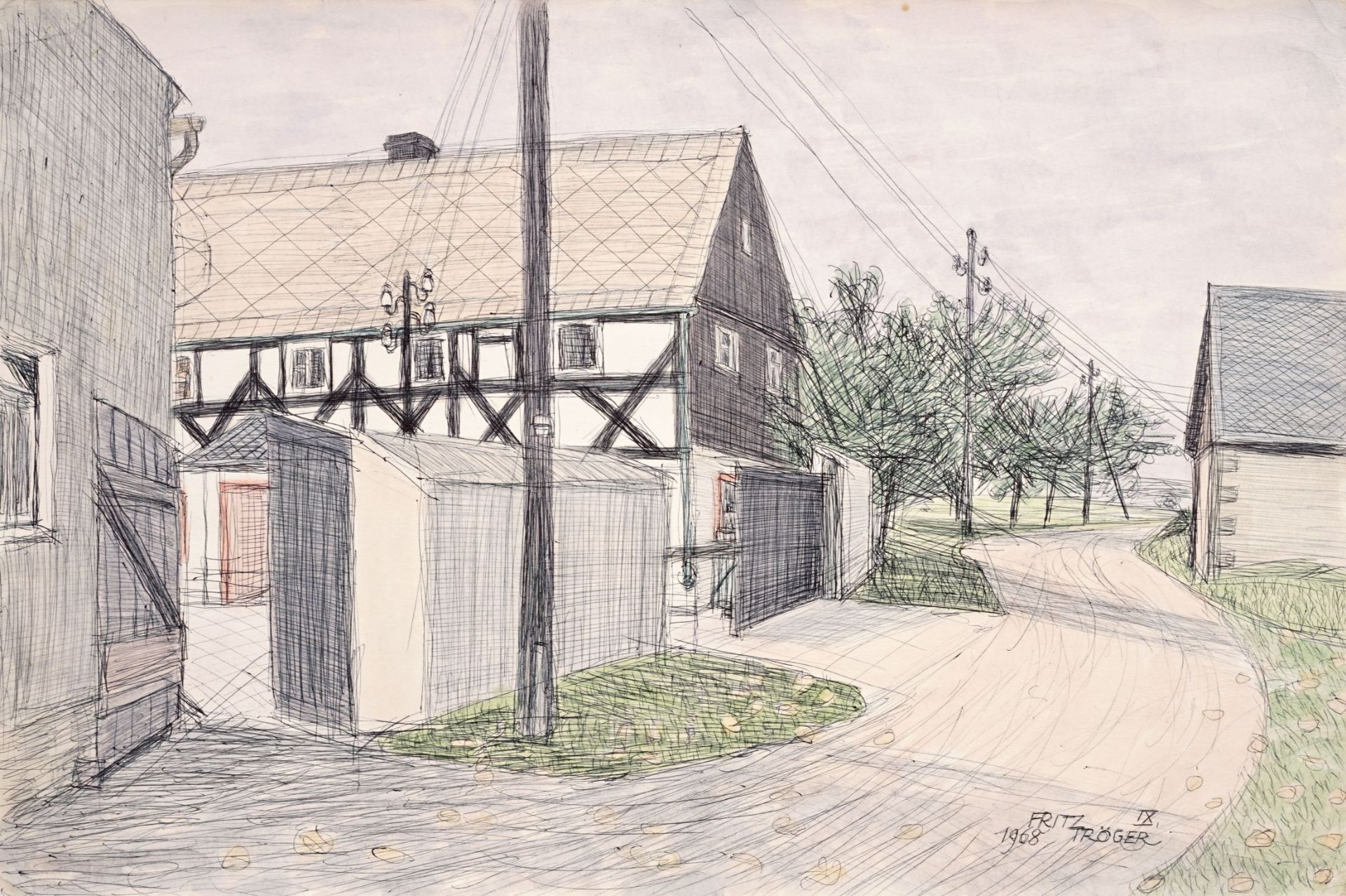 Fritz Tröger, Dorfstraße in Laske (Oberlausitz). 1968.