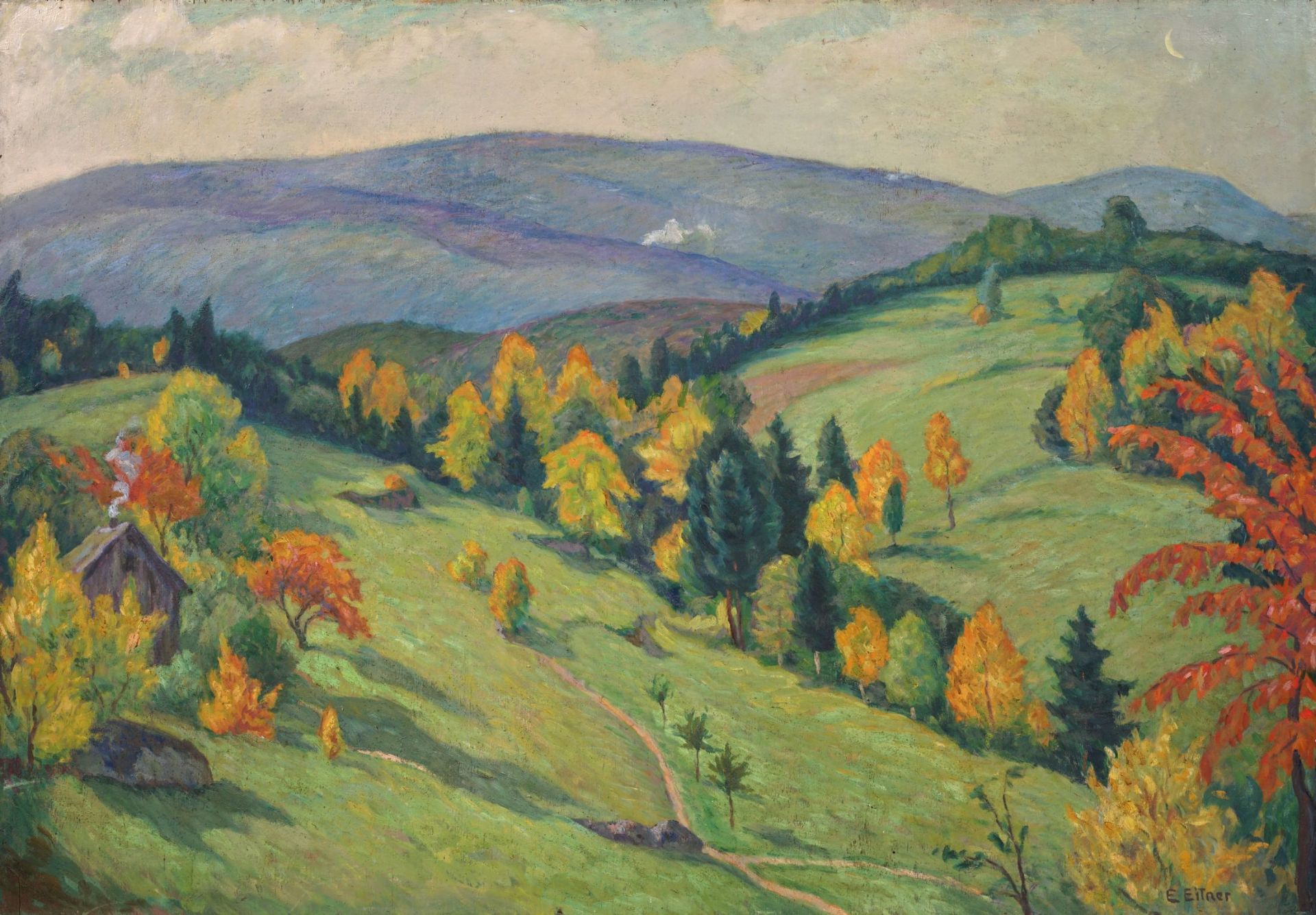 Ernst Eitner "Herbstmorgen im Riesengeb. bei Hain". Um 1935.