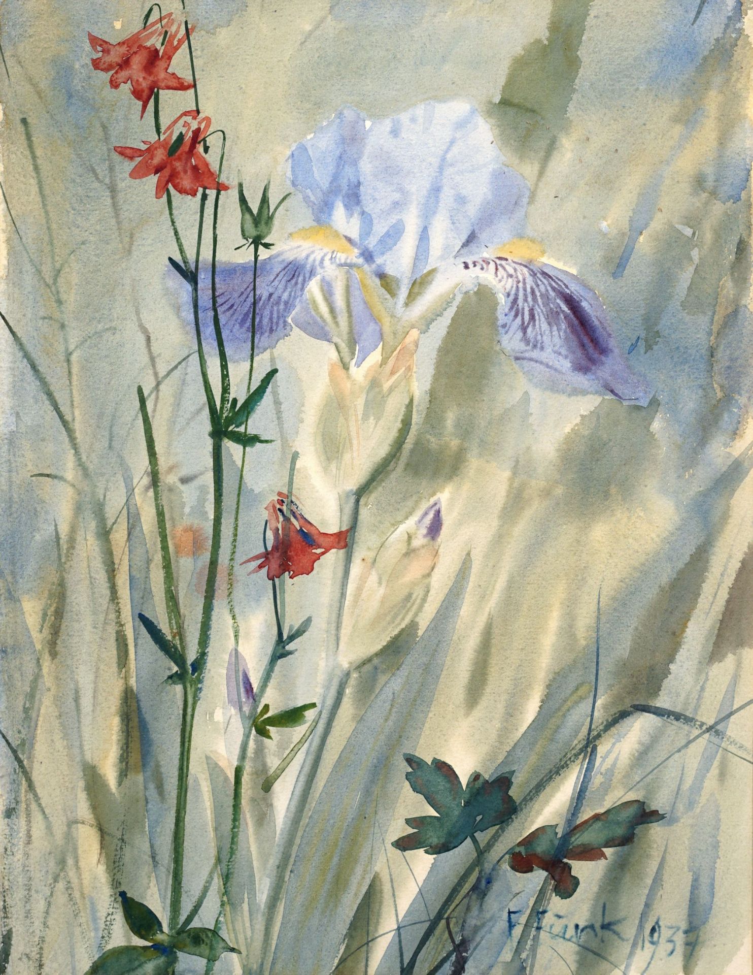 Felix Funk, Wiesenstück mit Iris. 1937.