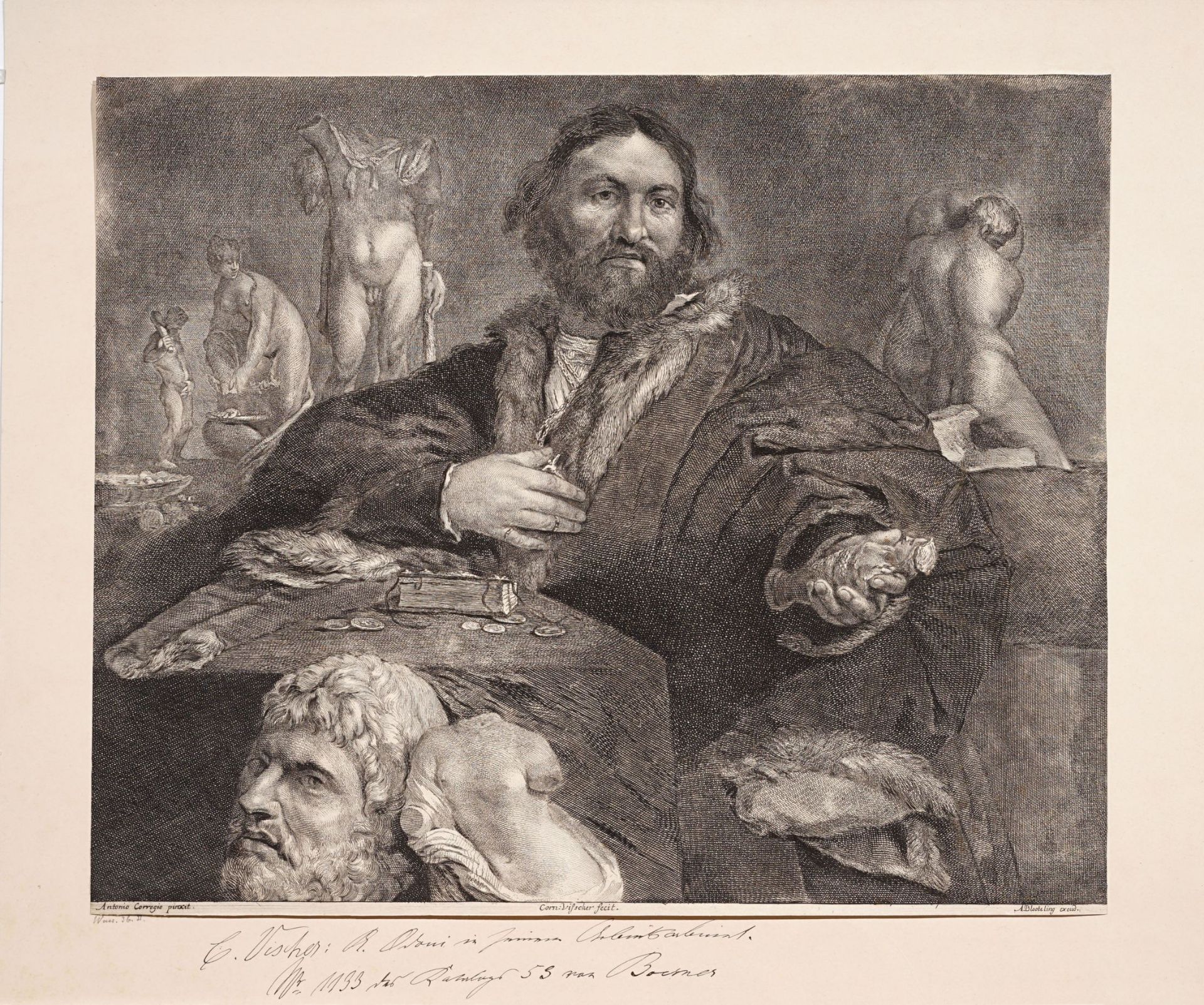 Cornelis Visscher II (nach Lorenzo Lotto), Bildnis des Kunstsammlers Andrea Odoni. 1655– 1658.