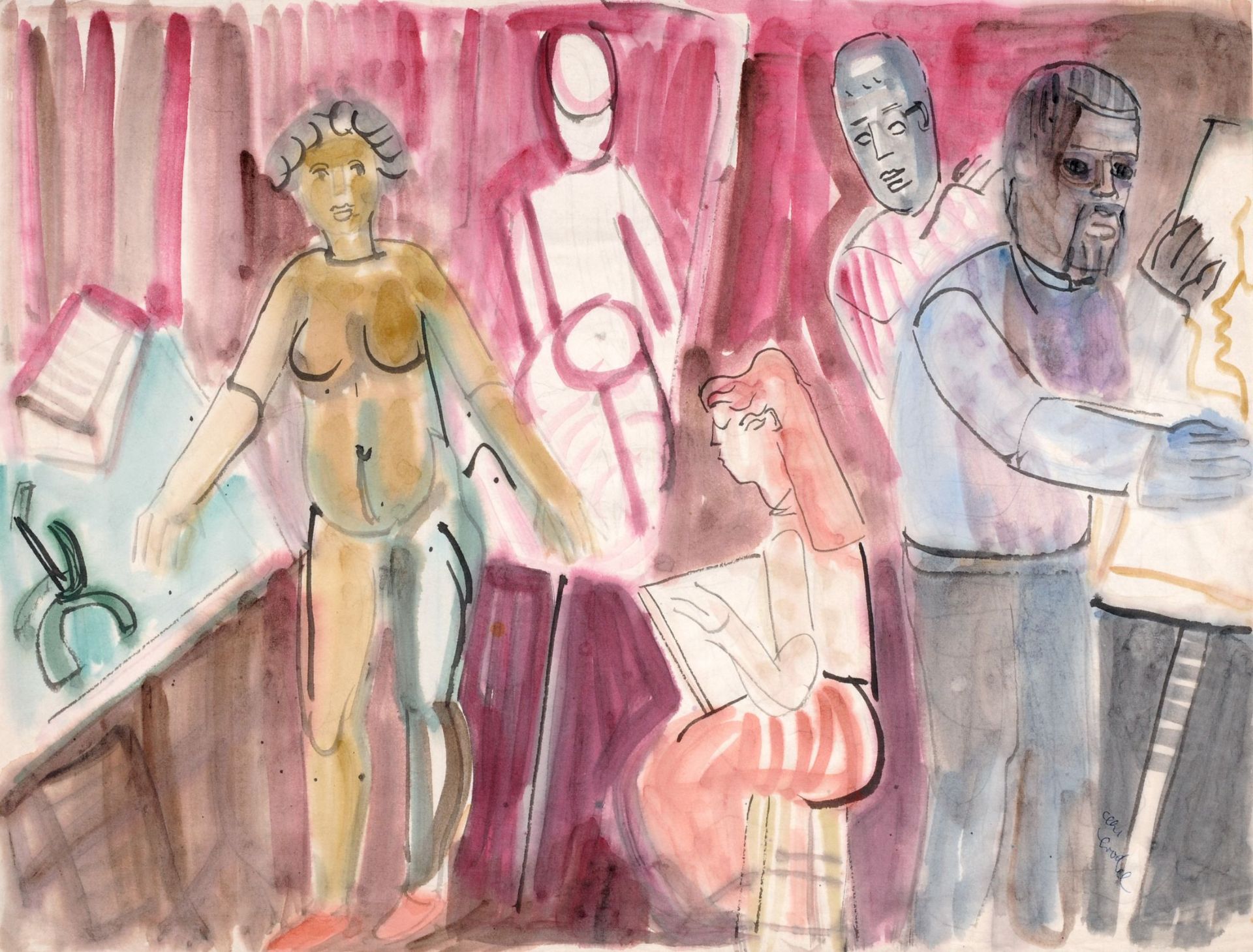 Charles Crodel, Im Atelier. Wohl 1950er/1960er Jahre.