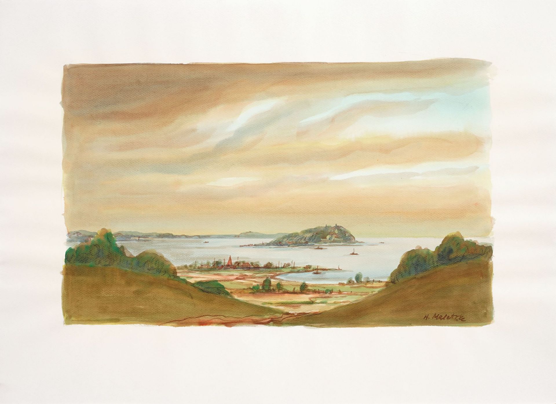 Helmut Maletzke "Mönchgut, Blick auf Groß Zicker" (Insel Rügen). Wohl 1980er– 1990er Jahre.